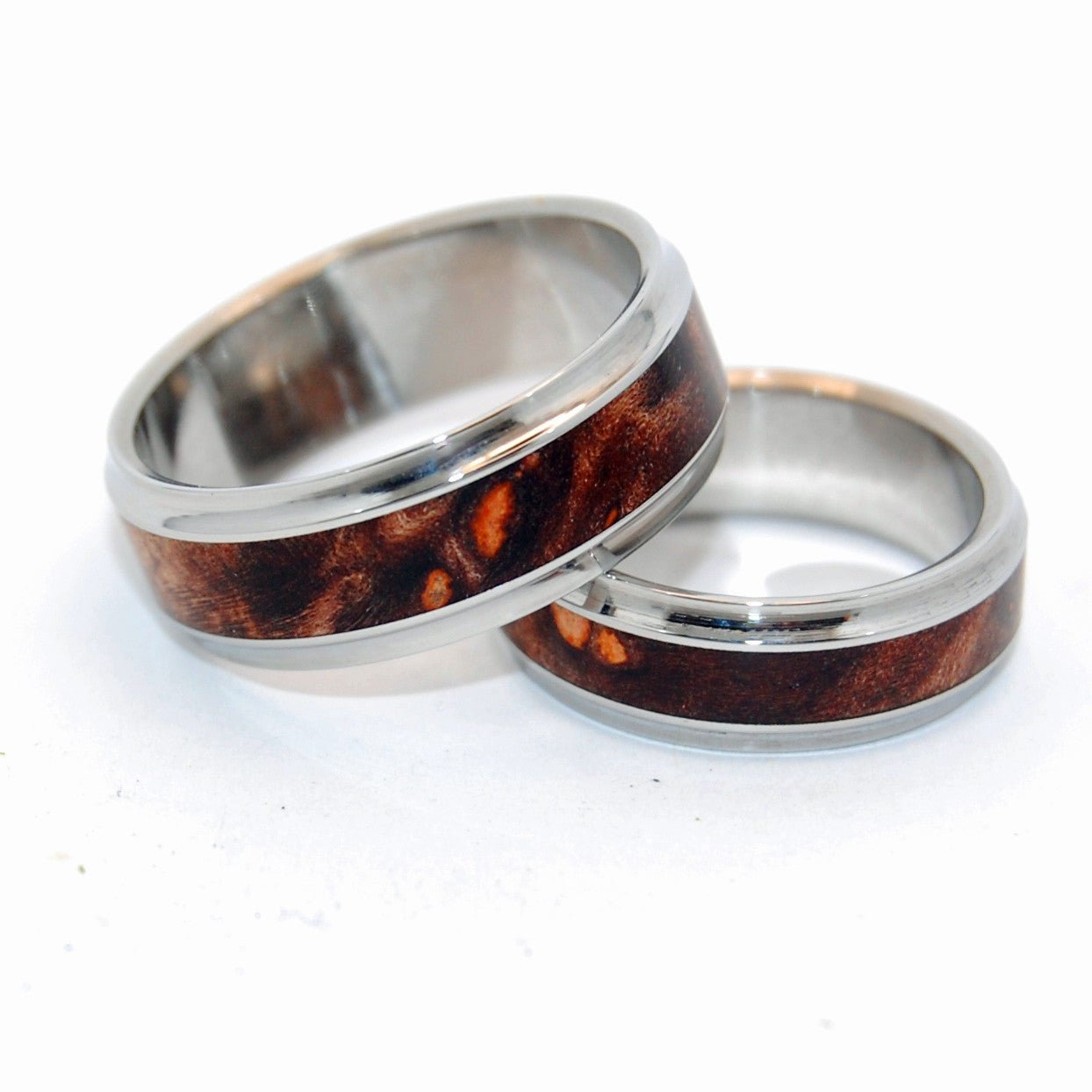 Windham | Dark Maple Wood & Steel Wedding Ring - Unique Wedding Ring Set - Minter and Richter Designs