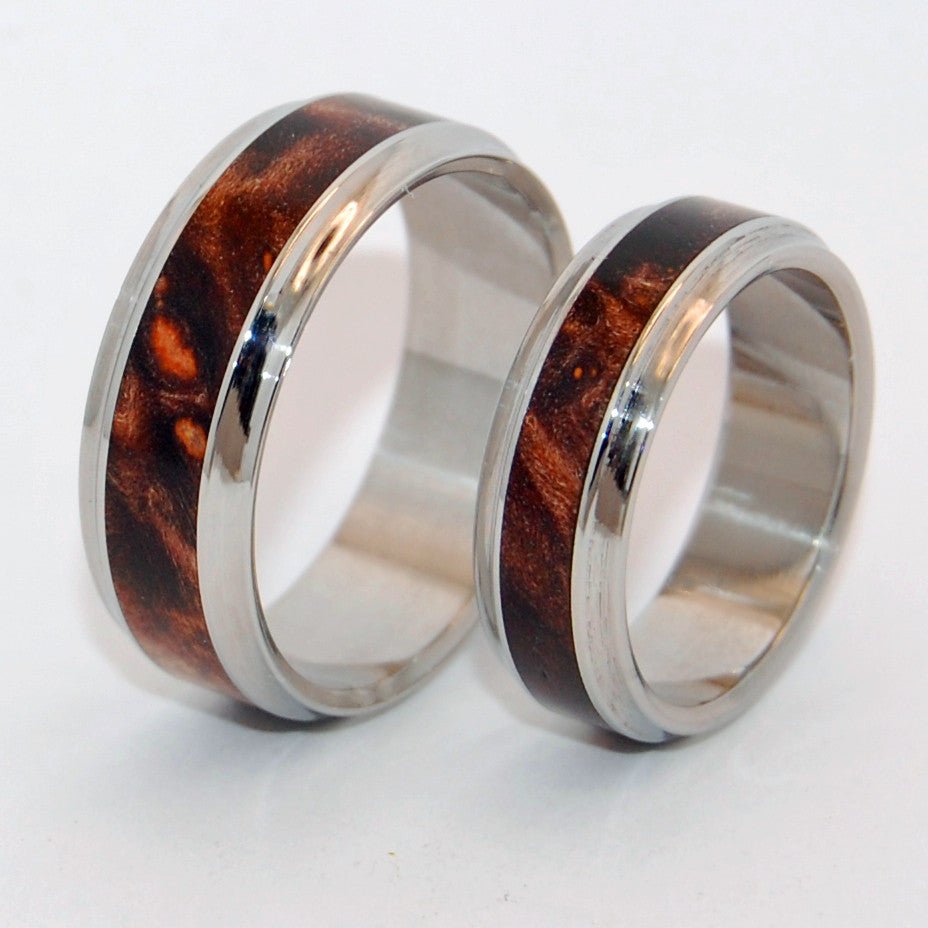 Windham | Dark Maple Wood & Steel Wedding Ring - Unique Wedding Ring Set - Minter and Richter Designs