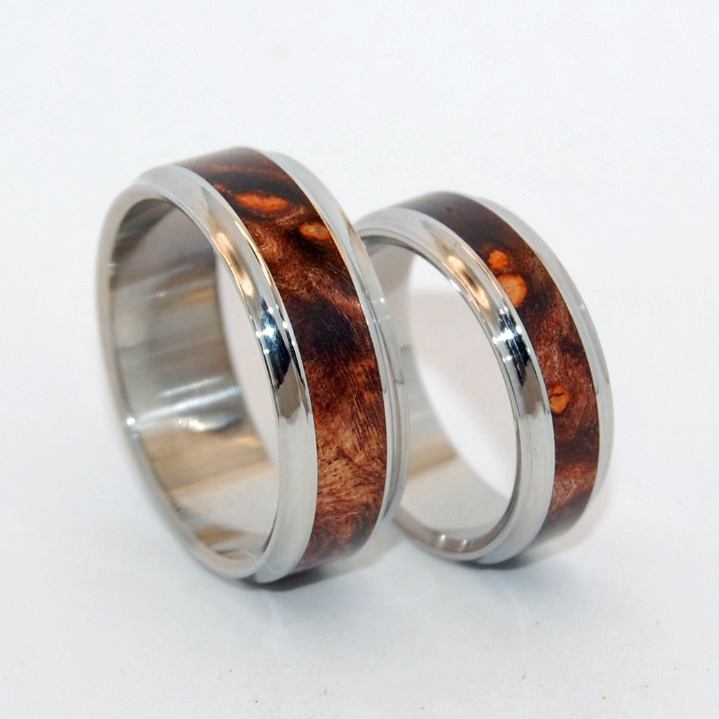 Windham | Dark Maple Wood & Steel Wedding Ring - Unique Wedding Ring Set - Minter and Richter Designs