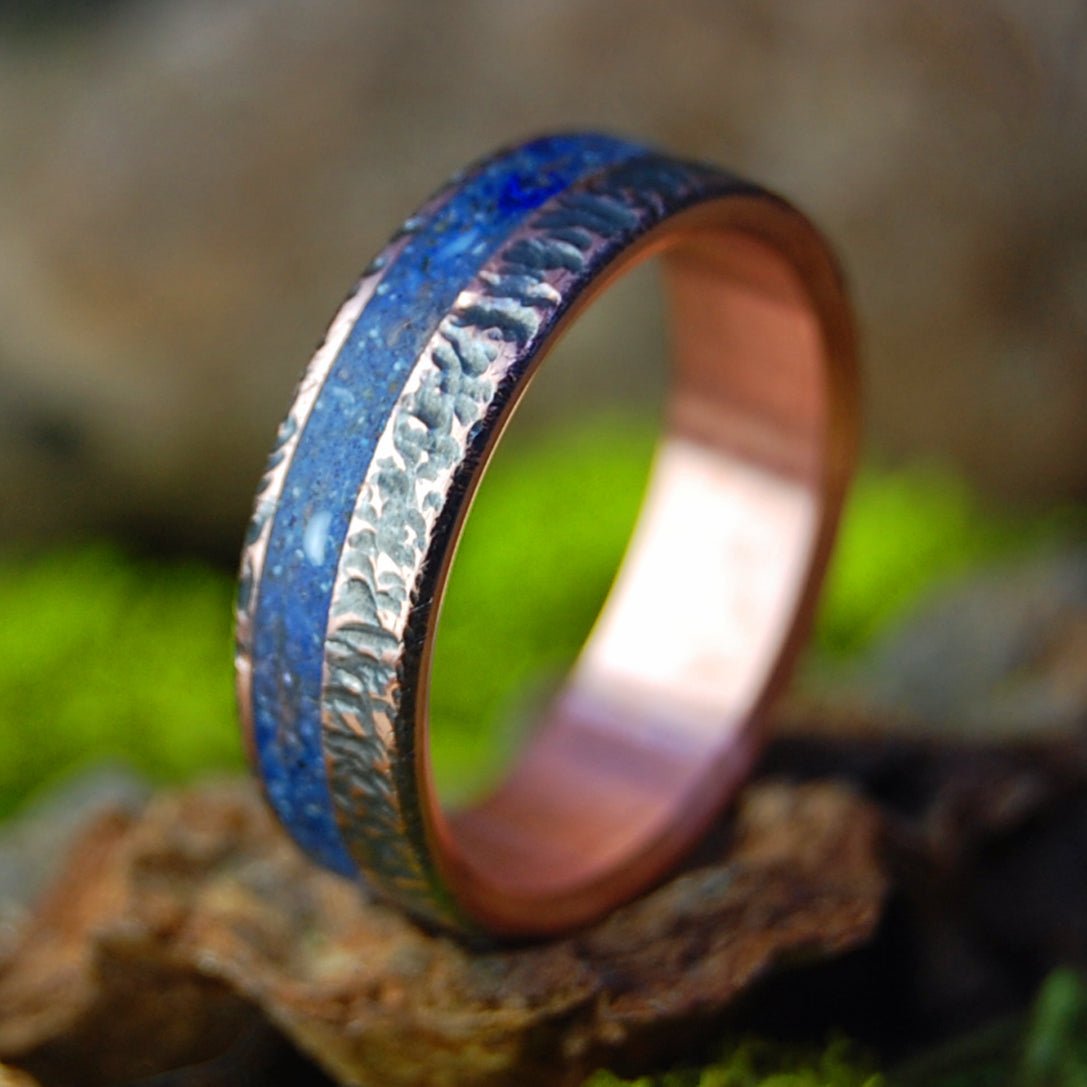 Wolf Prophecy | Men's Wolf Teeth & Beach Sand, Hand Beaten Copper & Titanium Wedding Ring - Minter and Richter Designs