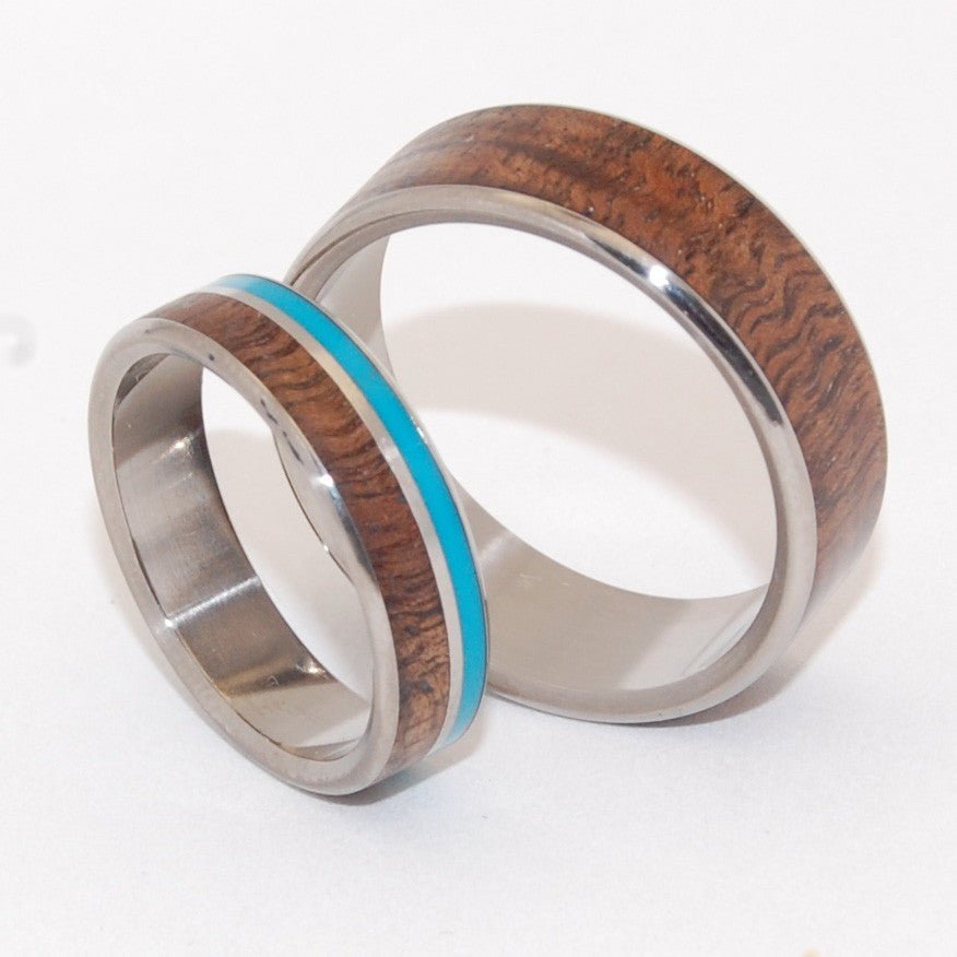Wooded Cove Hidden Forest | Turquoise Stone & Koa Wood & Titanium - Unique Wedding Ring - Wedding Ring Sets - Minter and Richter Designs