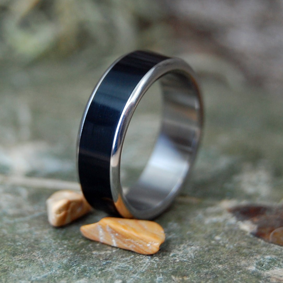 Ying Meets Yang | Men's Black Onyx Stone, Blue Marbled Opalescent Resin & Titanium Wedding Ring - Minter and Richter Designs