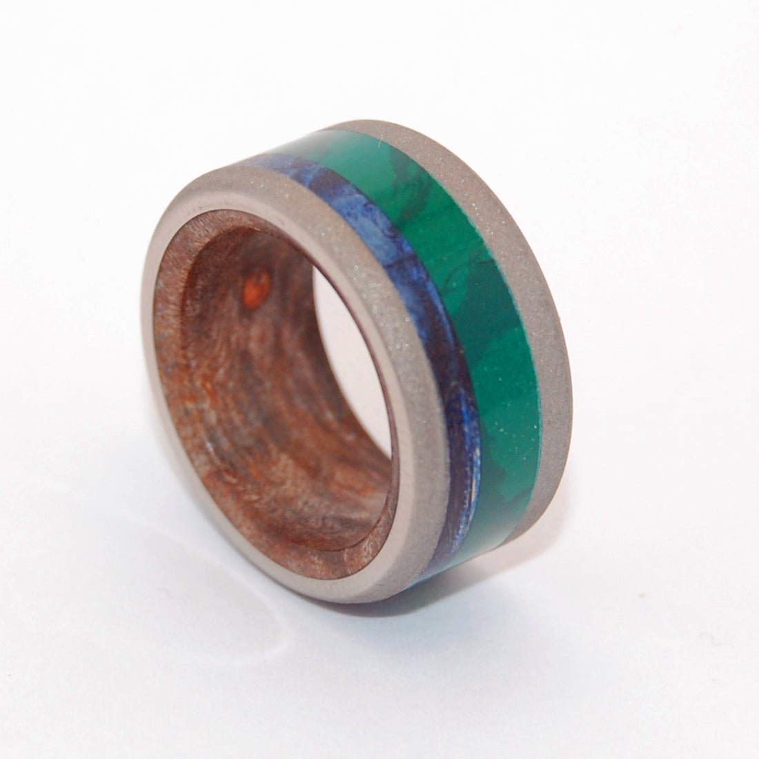 Yoshino River | Men's Jade Stone, Blue Box Elder Wood & Titanium Wedding Ring - Minter and Richter Designs