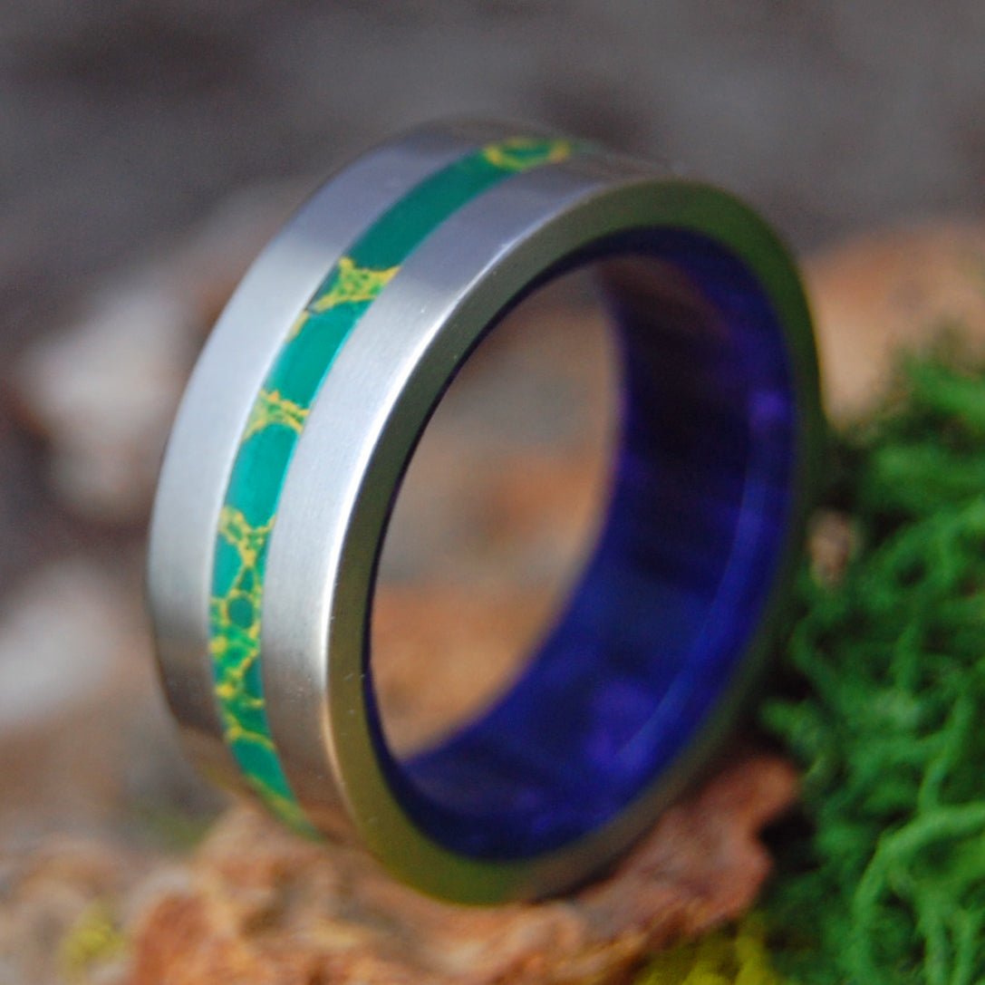 YOU ARE MY SPARK | Men's Jade, Charoite Stone & Titanium Wedding Ring - Minter and Richter Designs