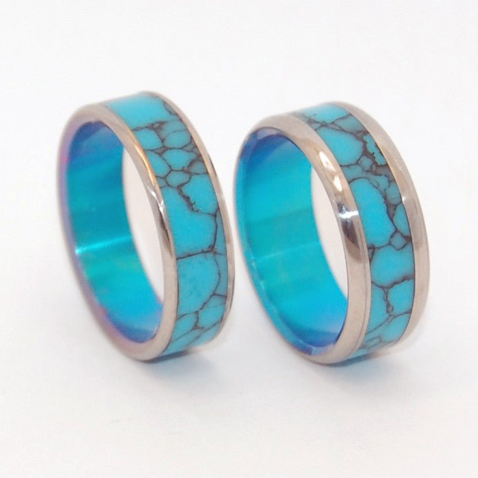You & Me & Turquoise Sea | Turquoise Stone & Titanium - Wedding Ring Sets - Unique Wedding Ring - Minter and Richter Designs