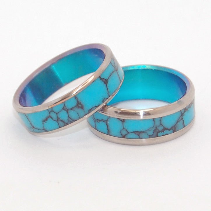 You & Me & Turquoise Sea | Turquoise Stone & Titanium - Wedding Ring Sets - Unique Wedding Ring - Minter and Richter Designs