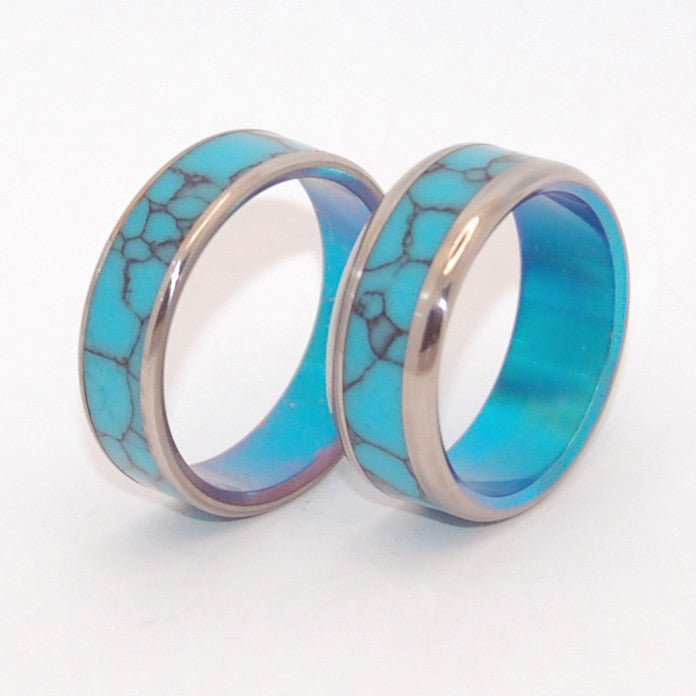 You & Me & Turquoise Sea | Turquoise Stone & Titanium - Wedding Ring Sets - Unique Wedding Ring - Minter and Richter Designs