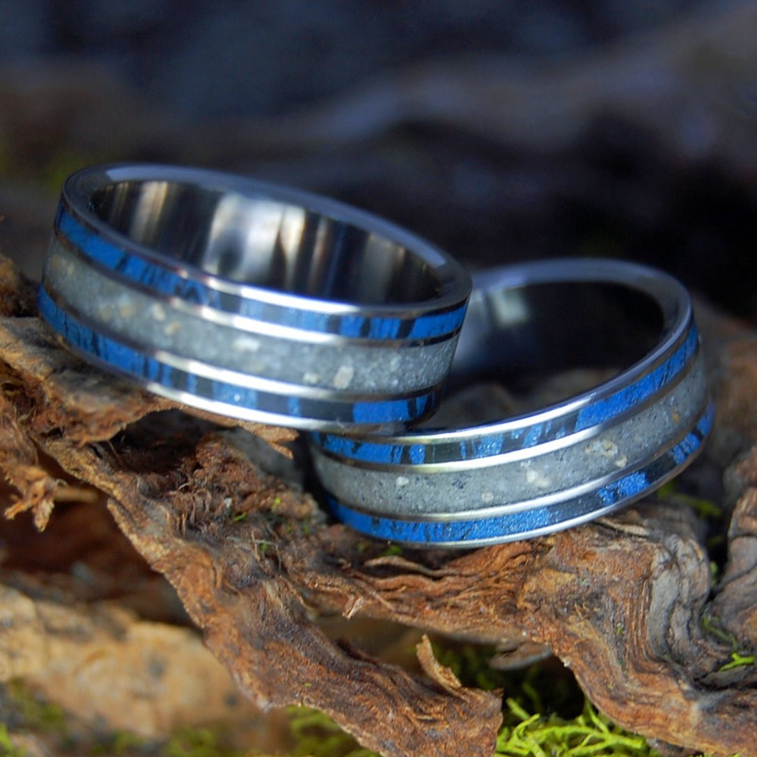 YUCATAN & BOYS BEACH SET | Beach Sand, Mokume Gane & Titanium Wedding Rings - Minter and Richter Designs