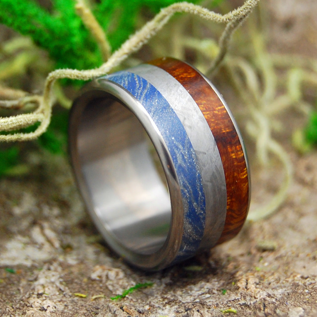 EARTH SPACE SEA | Meteorite & M3 & Desert Ironwood Titanium Men's Wedding Rings - Minter and Richter Designs