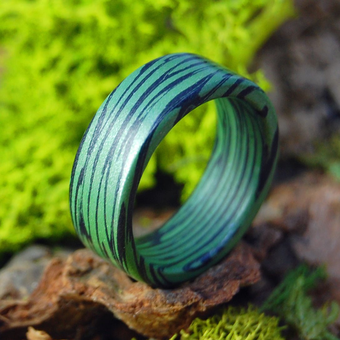 AMAZON BLACK GREEN M3 MOKUME GANE Wedding Rings - How Earthy Materials Like M3 Mokume Gane, Dirt and Rocks Can Symbolize Your Unique Love Story - Minter and Richter Designs
