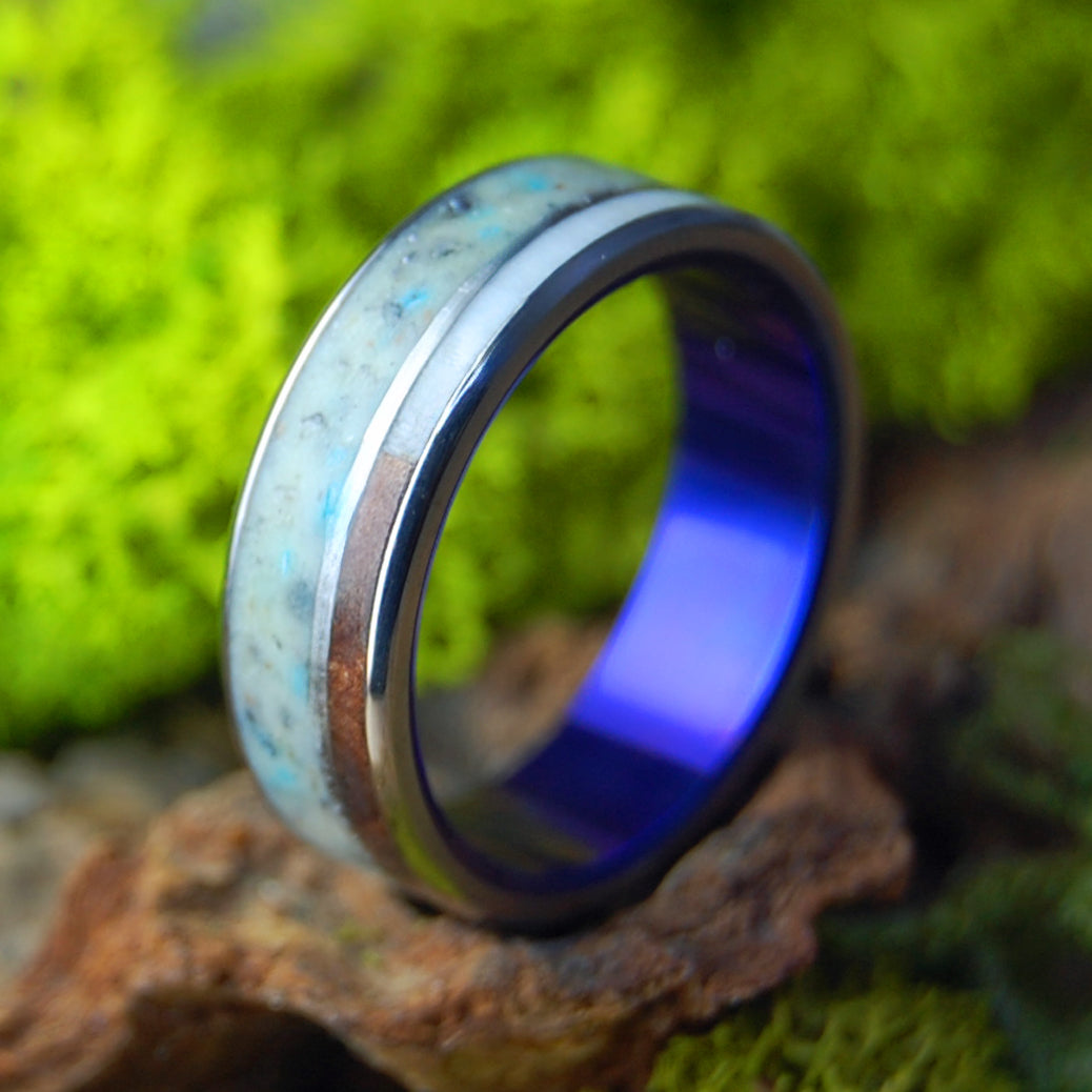 23 VOLTS | Men's Crushed Meteorite & Moose, Redwood, Sand, Turquoise & Titanium Wedding Ring
