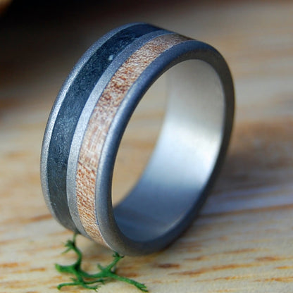 GLASS BEADED VERMONT LAKE | Men's Vermont Slate, Vermont Maple & Titanium Wedding Ring