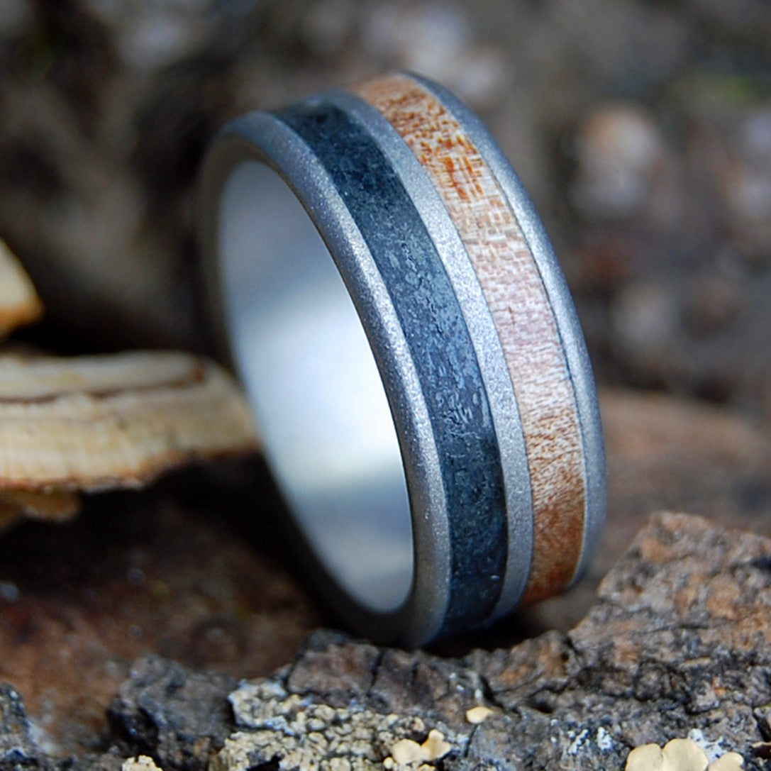 GLASS BEADED VERMONT LAKE | Men's Vermont Slate, Vermont Maple & Titanium Wedding Ring