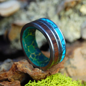 ALL OF ICELAND IN MY HEART | Icelandic Lava Sand, Turquoise & Koa Wood - Titanium Wedding Ring - Minter and Richter Designs
