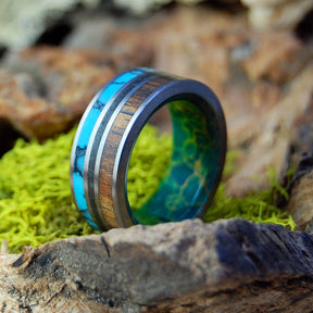 ALL OF ICELAND IN MY HEART | Icelandic Lava Sand, Turquoise & Koa Wood - Titanium Wedding Ring - Minter and Richter Designs