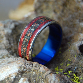 BLUE HEAT ACROSS THE LAND | Wood & Beach Sand Rings - Hawaiian Wedding Ring - Unique Wedding Rings - Minter and Richter Designs