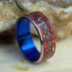 BLUE HEAT ACROSS THE LAND | Wood & Beach Sand Rings - Hawaiian Wedding Ring - Unique Wedding Rings - Minter and Richter Designs
