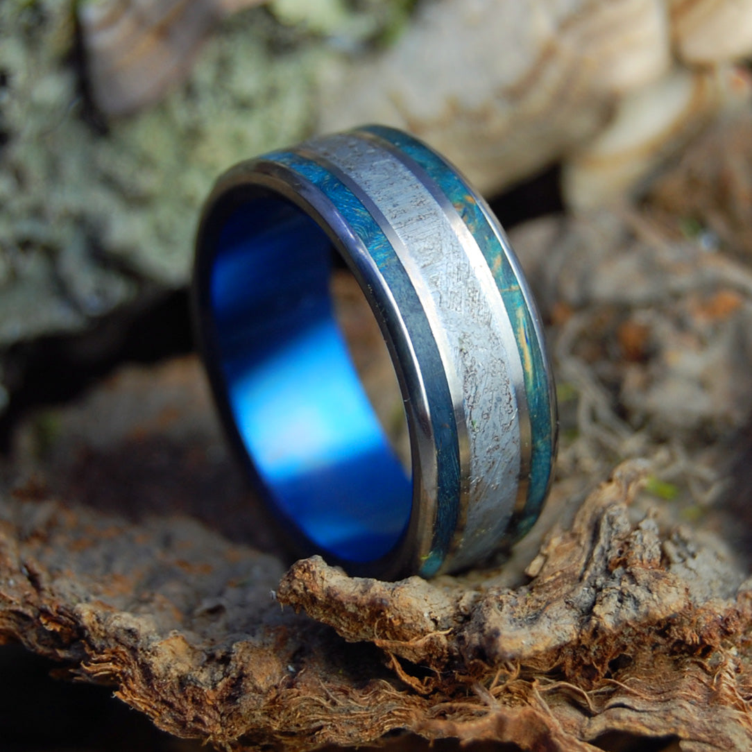 BLUE BOX METEORITE | Meteorite & Wood Wedding Rings - Minter and Richter Designs