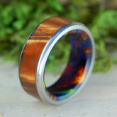 BRONZE BURST | Bronze Marbled Opalescent & Lava Burst Resin Titanium Wedding Rings - Minter and Richter Designs