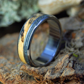 BUCKEYE TAHOE | Lake Tahoe Beach Pebbles & California Buckeye Wood - Titanium Wedding Ring - Minter and Richter Designs