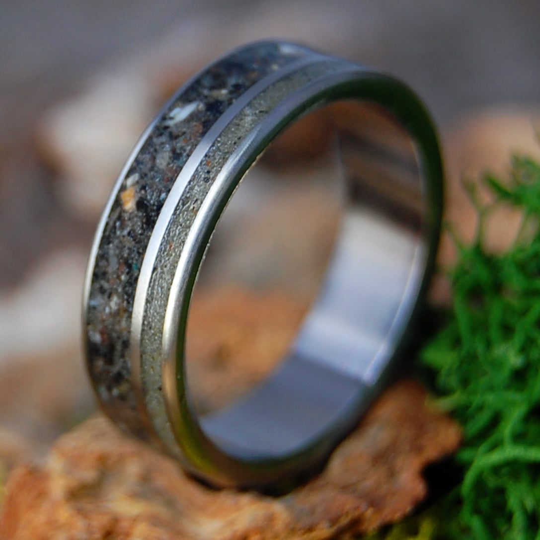 CHARLESTON SANTORINI | Charleston SC Beach Sand & Santorini Greece Titanium Wedding Ring
