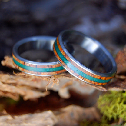 CRUSHED JADE LIGHT COCO SET | Men's & Women's Crushed Jade & Cocobolo Wood & Titanium Wedding Rings