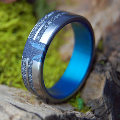 CARIBBEAN CORRIDOR | Men's Jamaica, Barbados, Trinidad Beach Sand, Mokume Gane & Titanium Wedding Ring