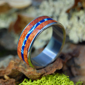COBALT FAULT LINE - Amboyna Wood and Cobalt Stone - Titanium Wedding Ring - Minter and Richter Designs