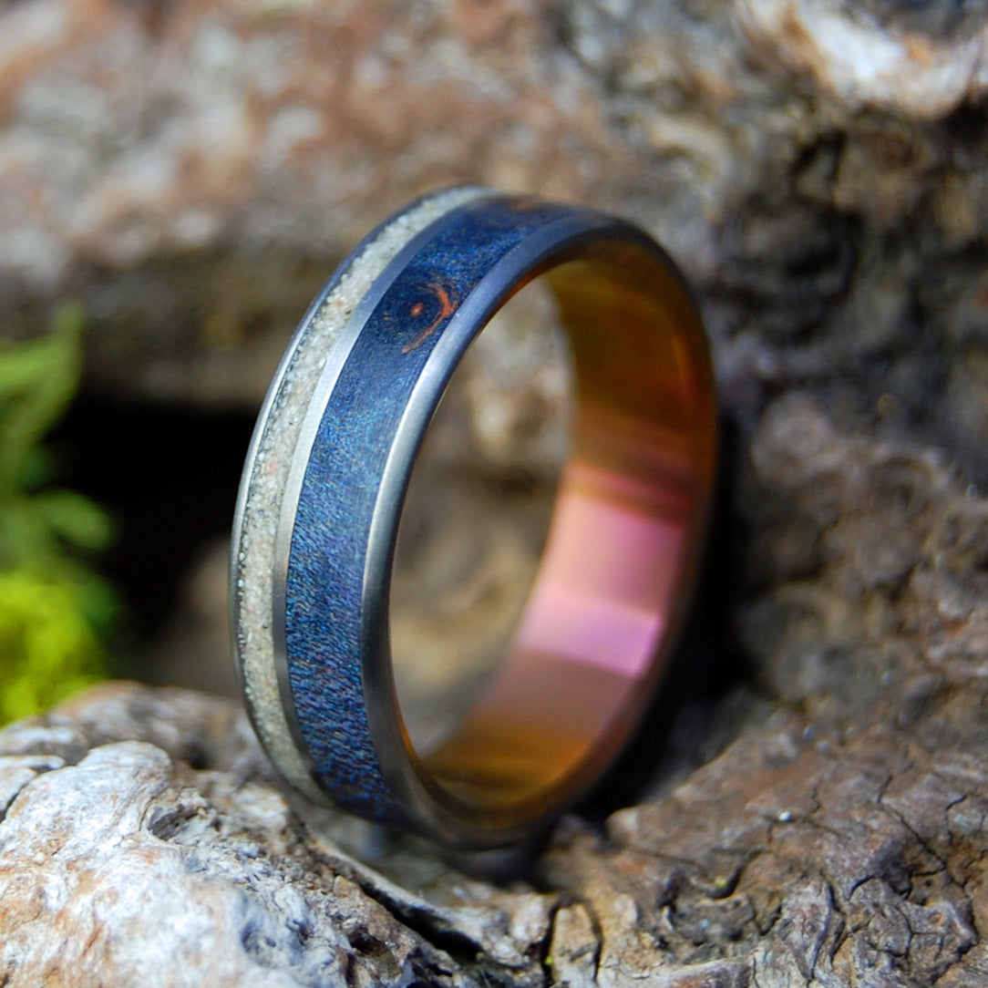 CULEBRA | Puerto Rican Beach Sand & Blue Maple Wood Titanium Wedding Ring - Minter and Richter Designs