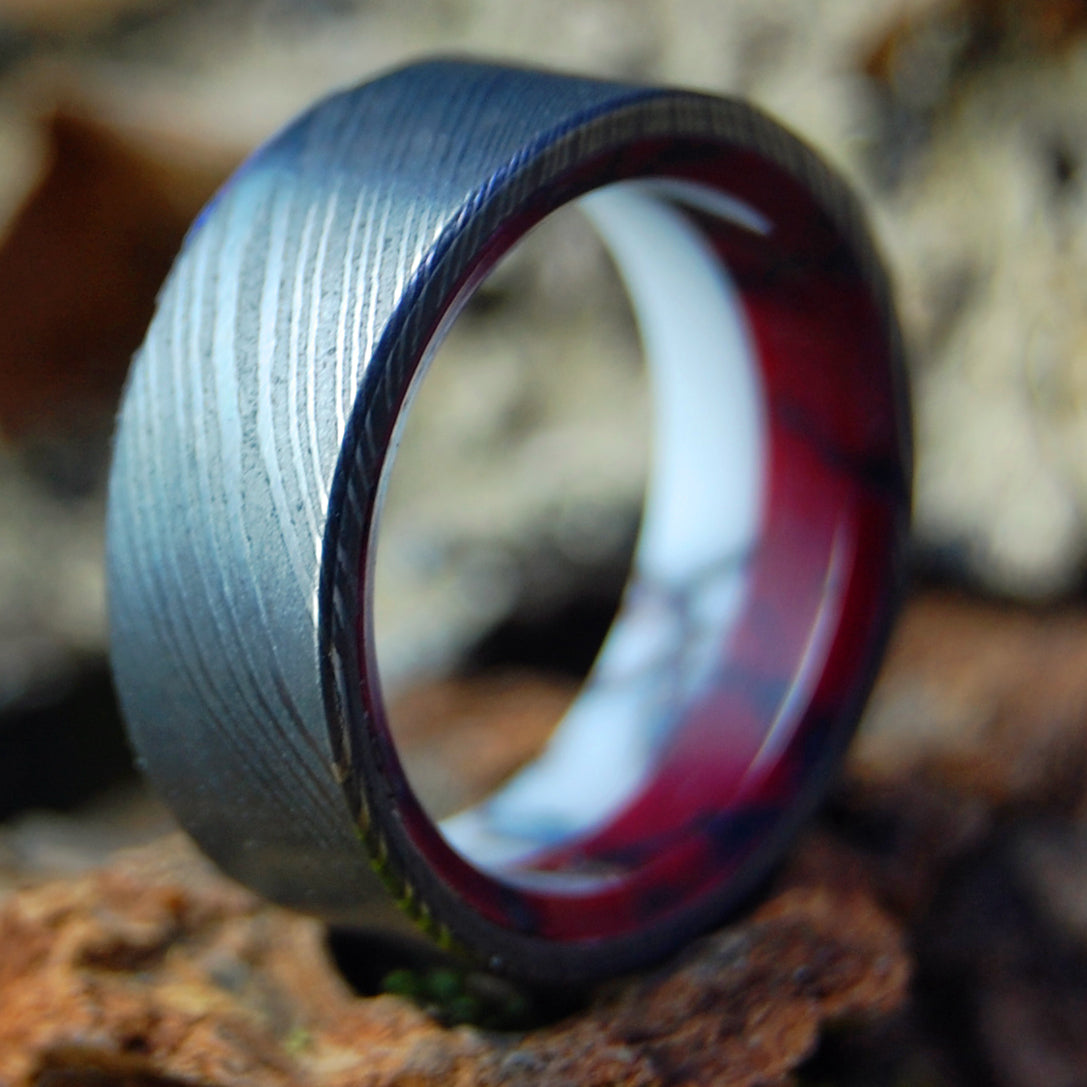 DOUBLE STONE DAMASCUS | Damascus Steel with Wild Horse Jasper and Bloody Basin Jasper - Unique Ring - Minter and Richter Designs
