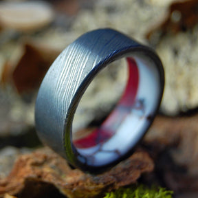 DOUBLE STONE DAMASCUS | Damascus Steel with Wild Horse Jasper and Bloody Basin Jasper - Unique Ring - Minter and Richter Designs