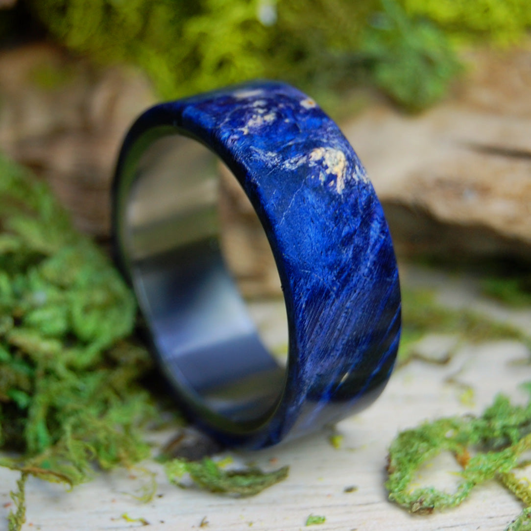 DARK REFLECTION | Dark Blue Box Elder Wood & Titanium Wedding Band - Unique Wedding Rings - Minter and Richter Designs