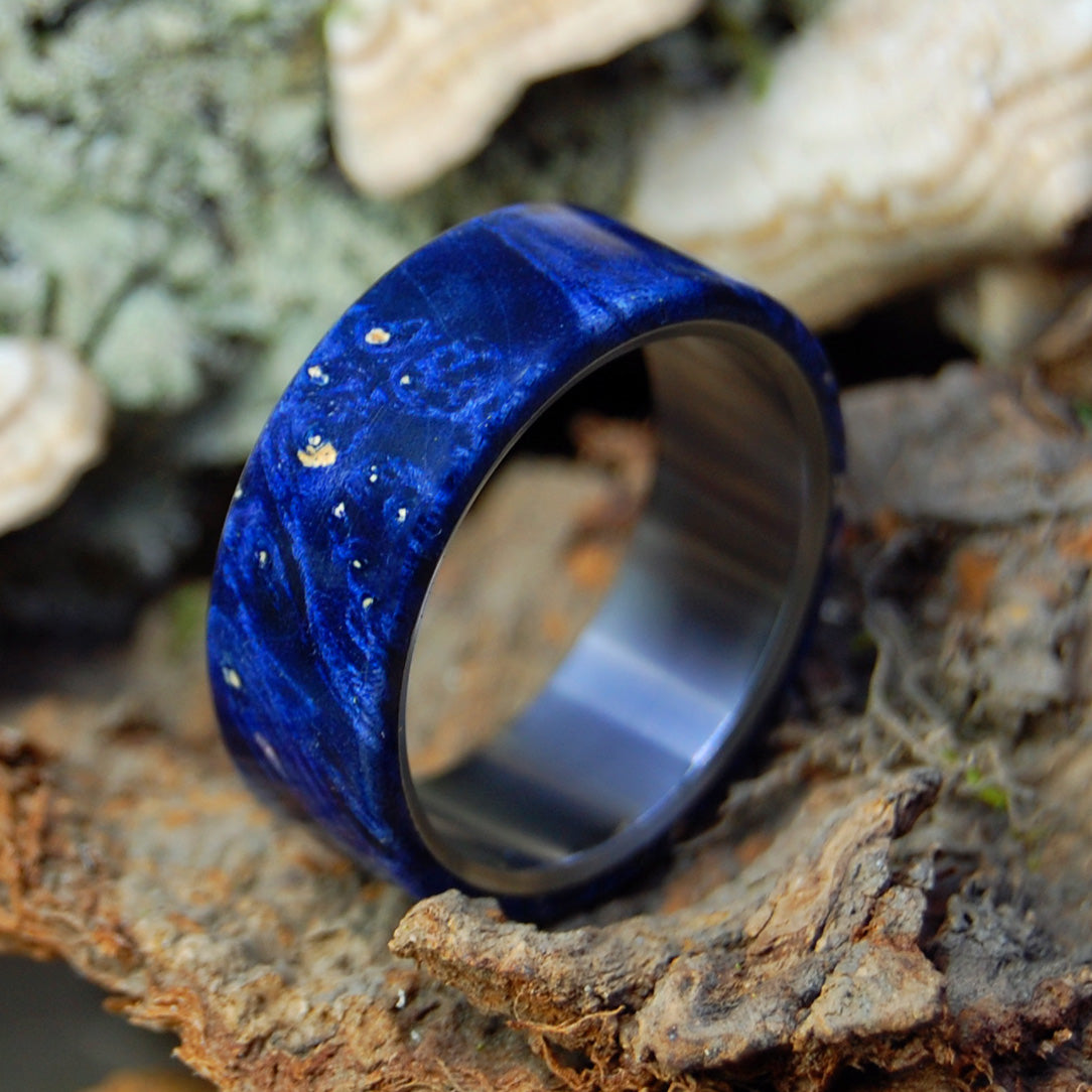 DARK REFLECTION | Dark Blue Box Elder Wood & Titanium Wedding Band - Unique Wedding Rings - Minter and Richter Designs