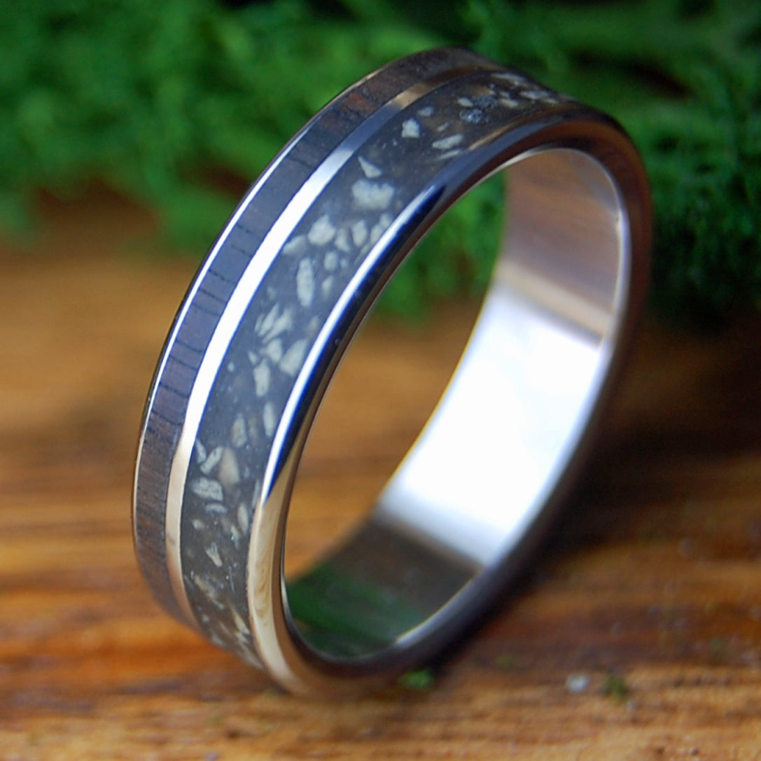OLIVE & ELAH | Men's Elah Valley Stones, Dark Olive Wood & Titanium Wedding Ring