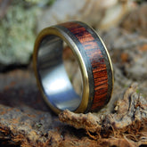 DRUMMER MAN | Koa Wood,  Obsidian & Driftwood Bronze- Titanium & Bronze Men's Wedding Rings - Minter and Richter Designs