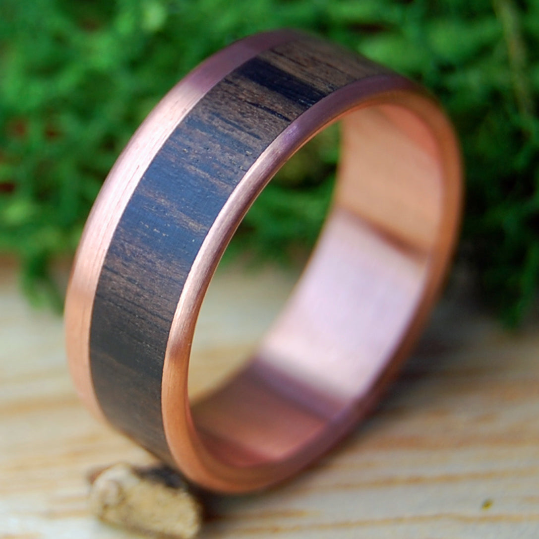 EBONY COPPER KING | Men's Copper, Satin & African Ebony Wood Titanium Wedding Ring