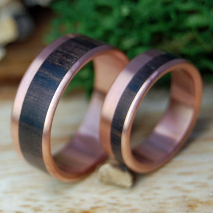 EBONY COPPER KING & QUEEN SET | Copper & Arican Ebony - Wedding Rings Set