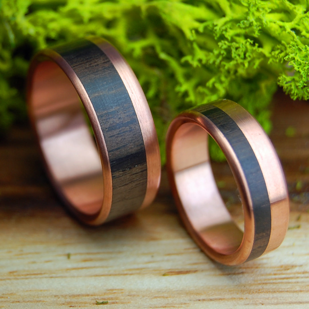 EBONY COPPER KING & QUEEN SET | Copper & Arican Ebony - Wedding Rings Set