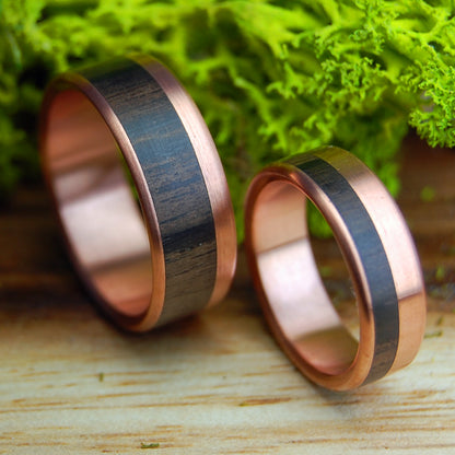 EBONY COPPER KING & QUEEN SET | Copper & Arican Ebony - Wedding Rings Set