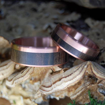 EBONY COPPER KING & QUEEN SET | Copper & Arican Ebony - Wedding Rings Set