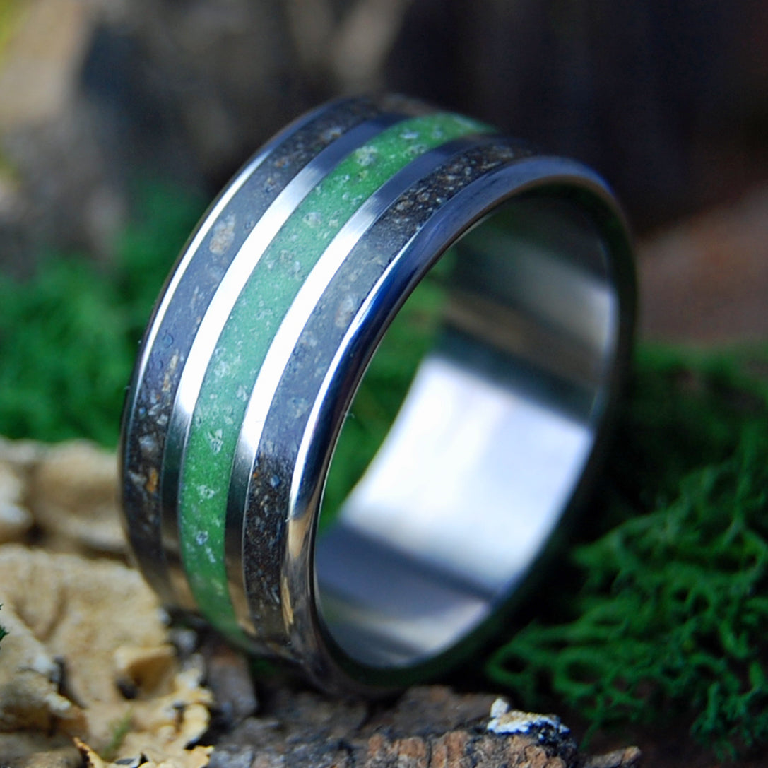 FROM GERMANY TO IRELAND WIDE | Men's German Earth, River Rhine Rocks, Connemara Marble & Titanium Wedding Ring