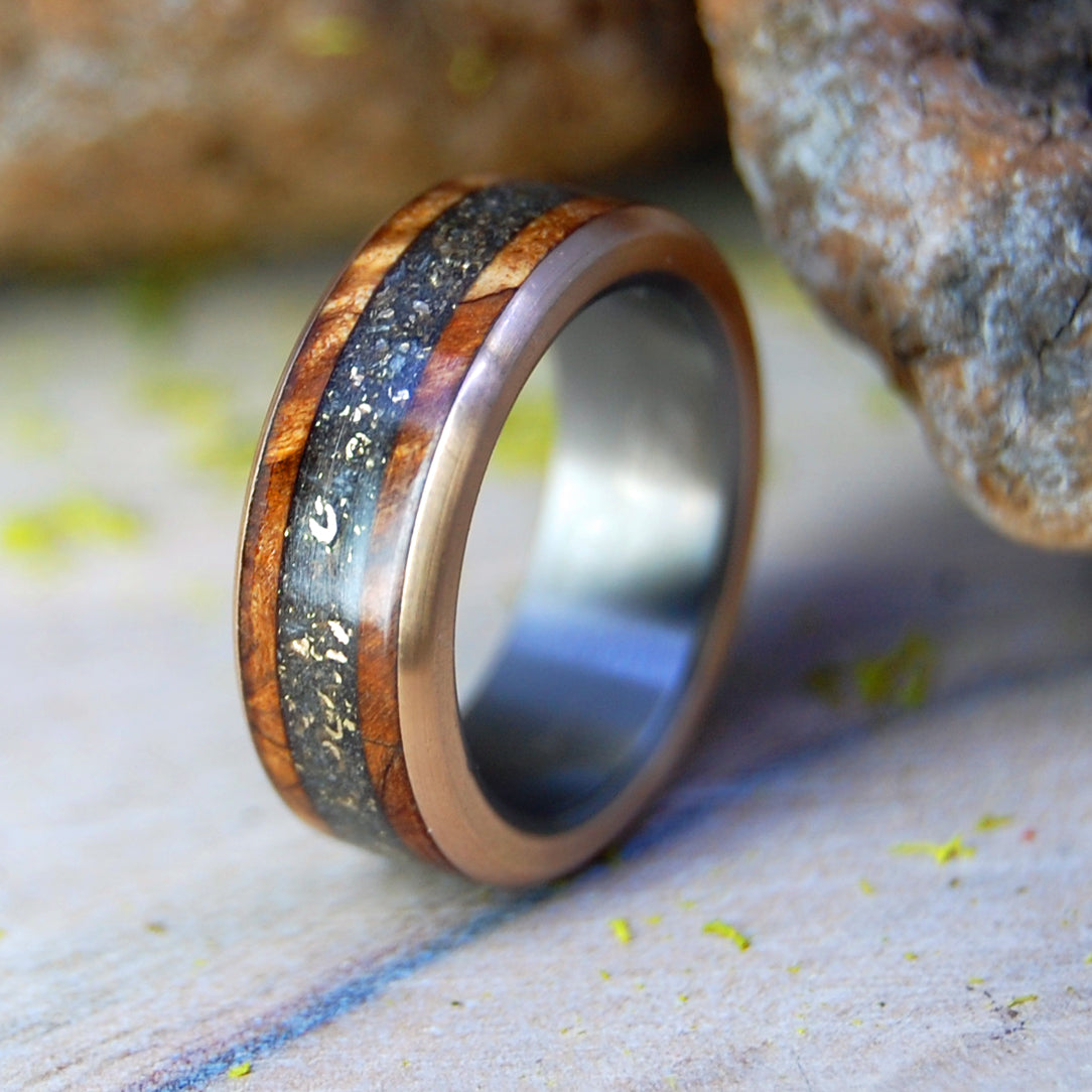 GOLDEN CARIBOU LOVE | Crushed Gold & Deer Antler with Spalted Maple Wood - Women's Wedding Ring - Minter and Richter Designs