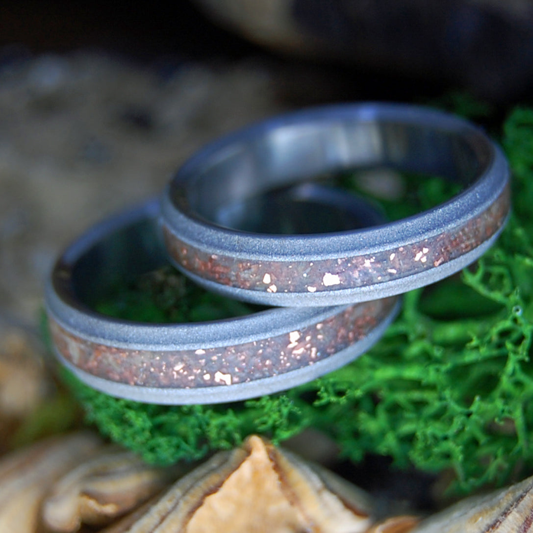 HINOKI & NATIVE COPPER | Japanese Hinoki, Michigan Native Copper Flecks & Titanium - Unique Wedding Rings
