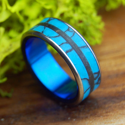 ICELANDIC DIAMOND ICEBERG | Men's Turquoise, Icelandic Lava & Titanium Wedding Ring
