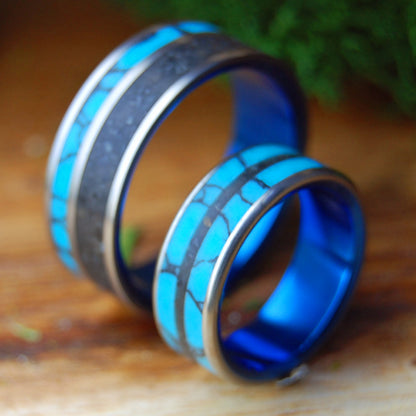 ICELANDIC DIAMOND SEA ICEBERG SET | Icelandic Lava, Turquoise - Titanium Wedding Rings