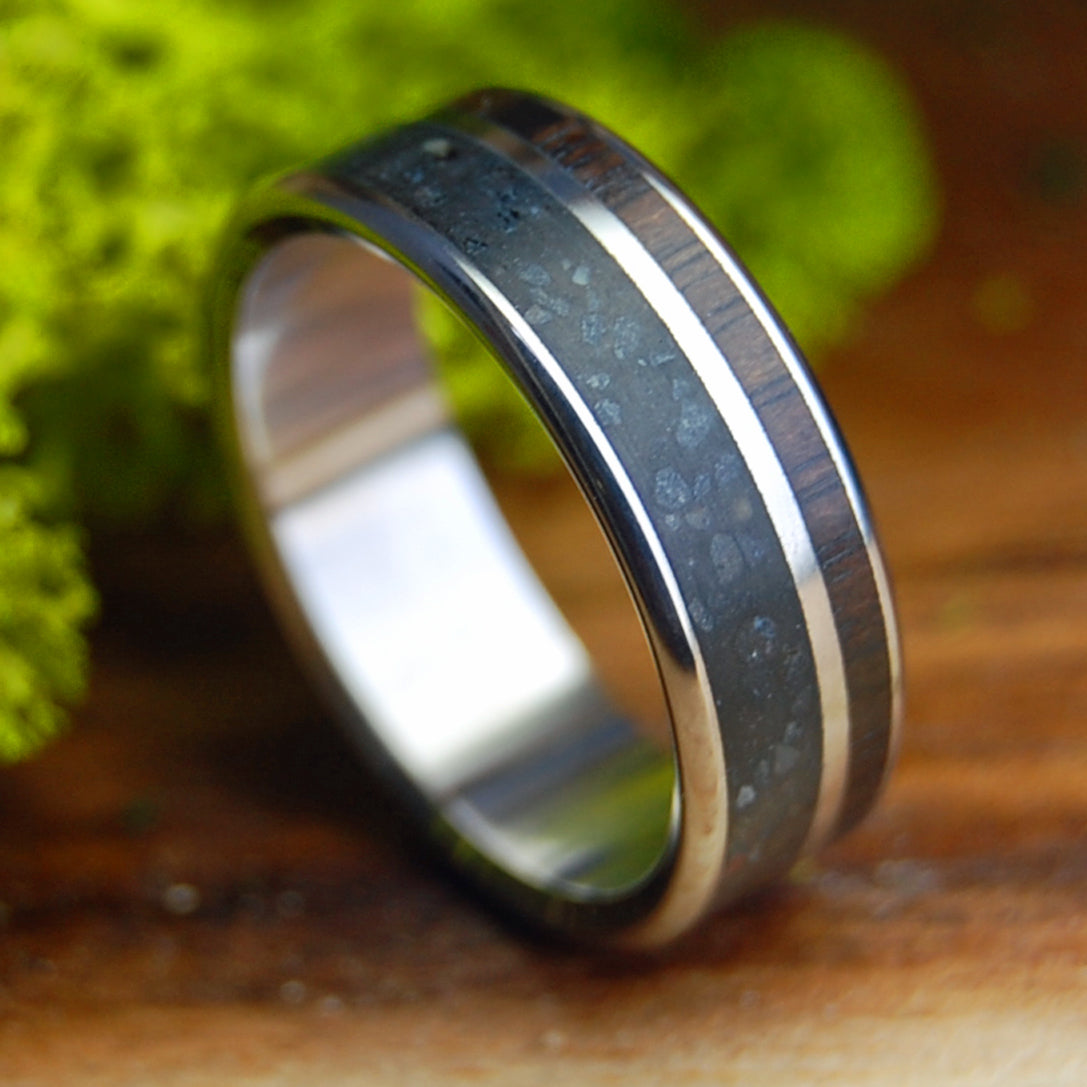 ICELANDIC EBONY HEART | Icelandic Lava Beach Sand & Ebony Wood Titanium Wedding Ring