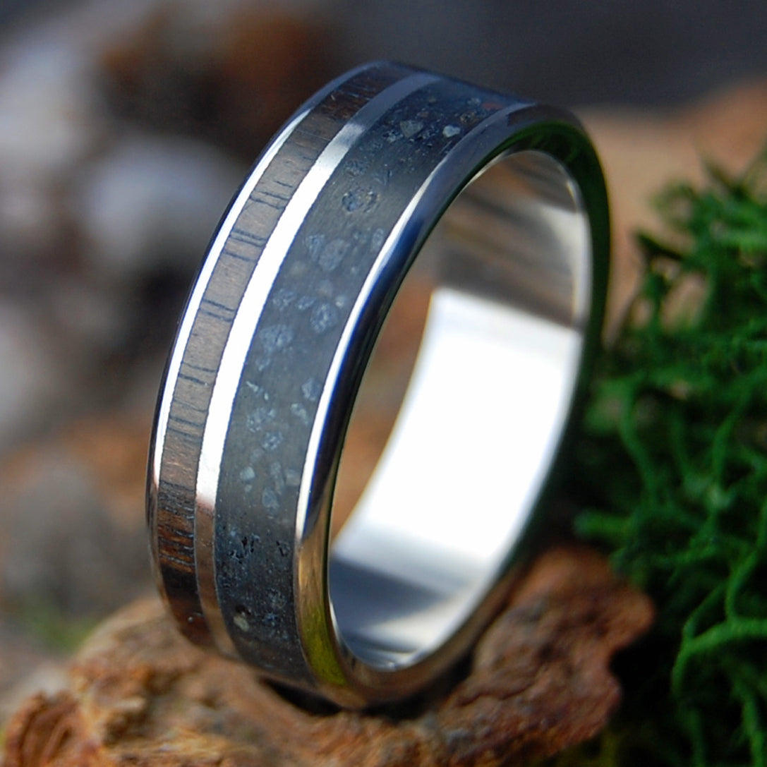 ICELANDIC EBONY HEART | Icelandic Lava Beach Sand & Ebony Wood Titanium Wedding Ring
