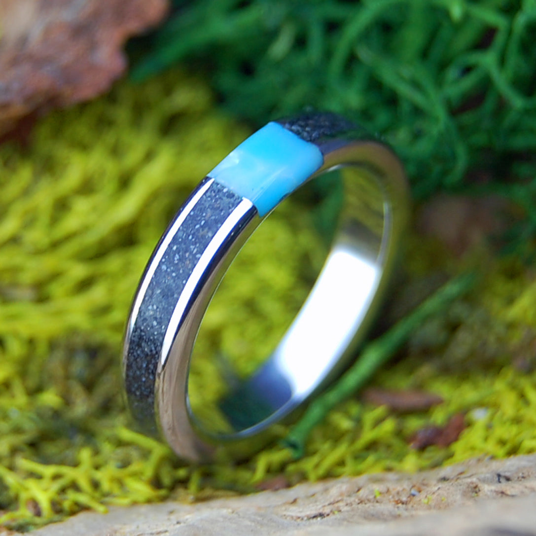 INOX ASSATEAGUE SKIES | Assateague Beach Sand, Larimar Stone & Inox Wedding Ring