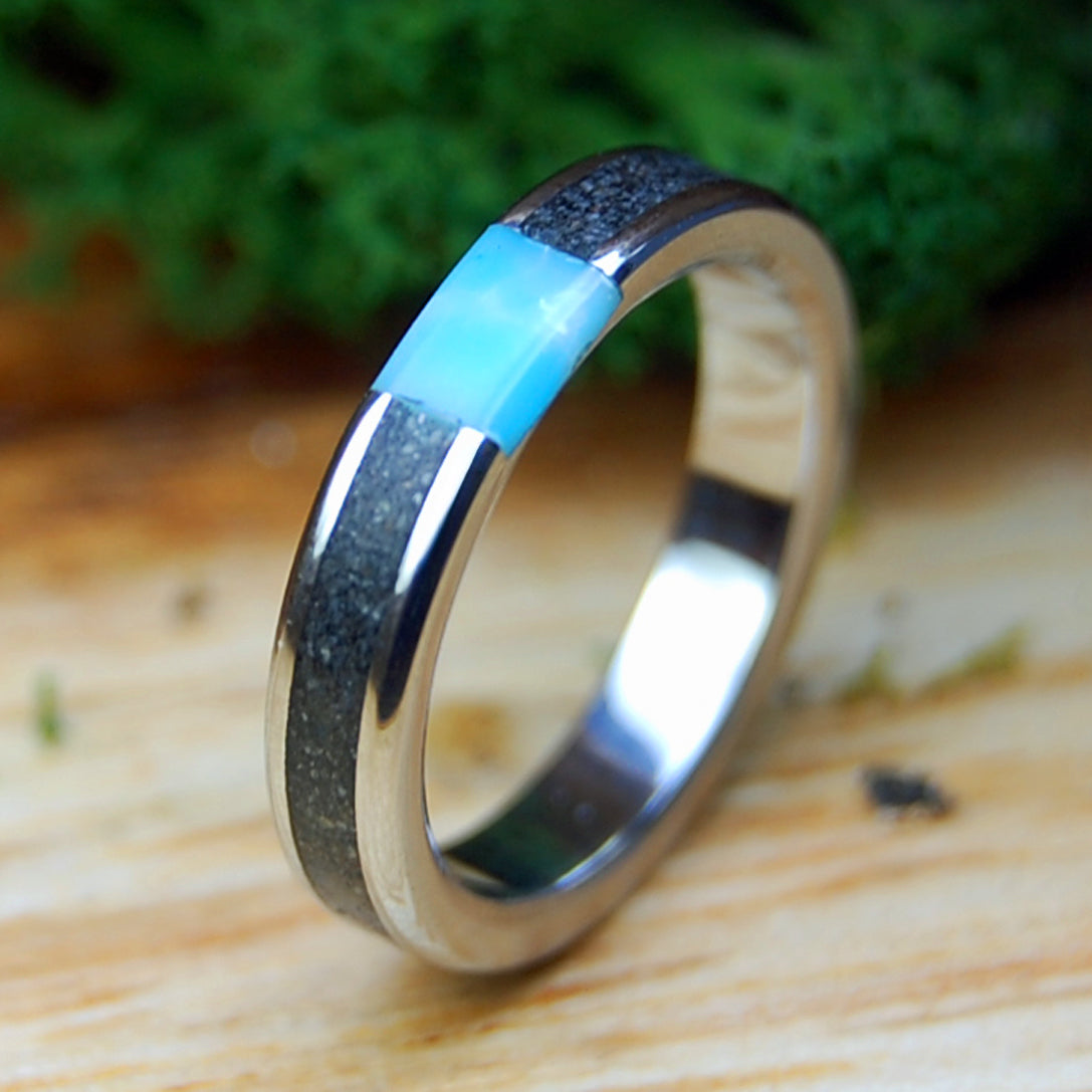INOX ASSATEAGUE SKIES | Assateague Beach Sand, Larimar Stone & Inox Wedding Ring