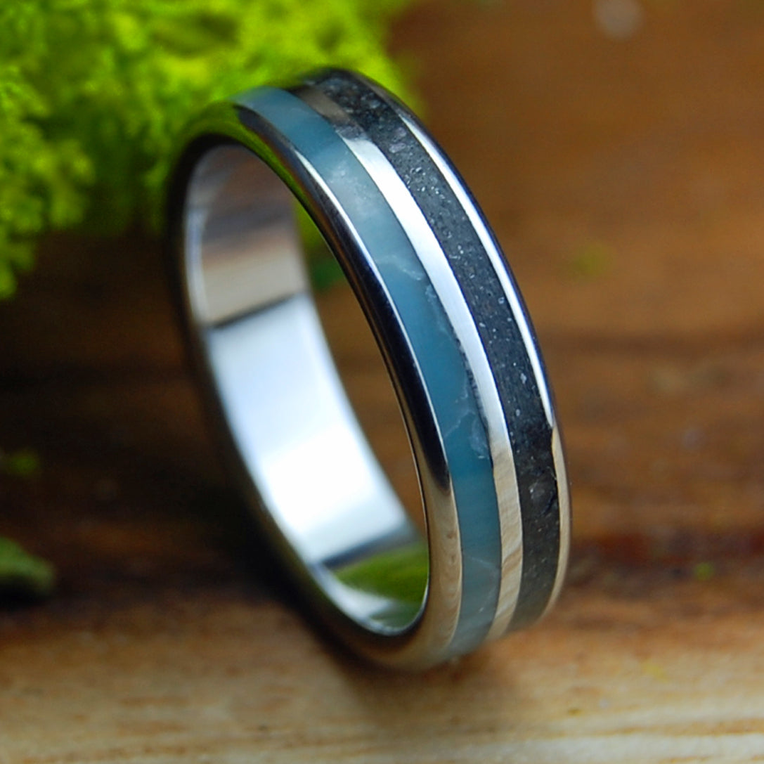 INOX SKY OVER ASSATEAGUE | Men's Assateague Beach Sand, Larimar Stone & Inox Wedding Ring